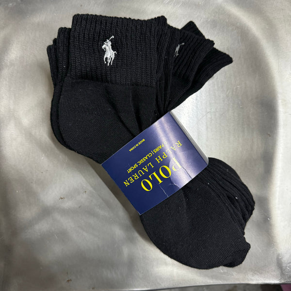 polo204 大優惠 6對黑色 男裝經典小馬logo短襪 (平行進口)