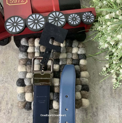 Mk001 Michael Kors - 大優惠 滑皮銀扣 男裝雙面皮帶 深藍配藍 (平行進口)