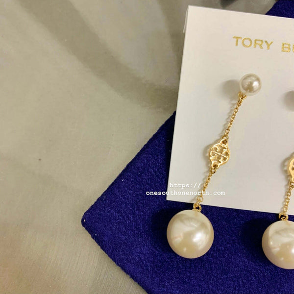 香港現貨 Tory Burch Pearl And Logo Drop Earring