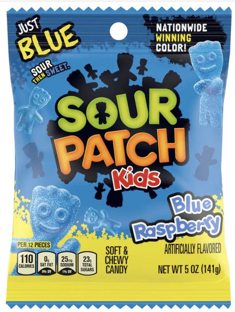 sourpatch006 Blue Raspberry Peg Bag 102g, Super SOUR , keeps you awake, soft chewy sour candy