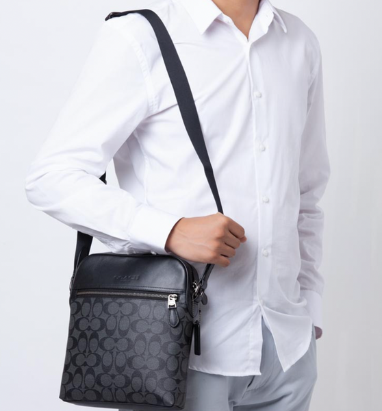 Coach142 香港現貨 Coach Men Signature Houston Flight Bag Charcoal Black