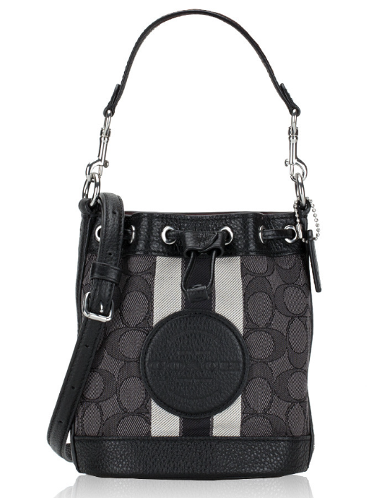 香港現貨 Signature Jacquard Stripe Patch Mini Dempsey Bucket Bag Black