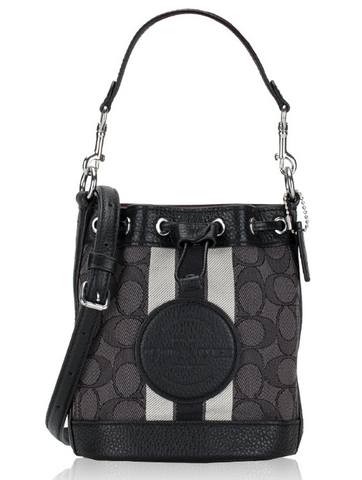 香港現貨 Signature Jacquard Stripe Patch Mini Dempsey Bucket Bag Black