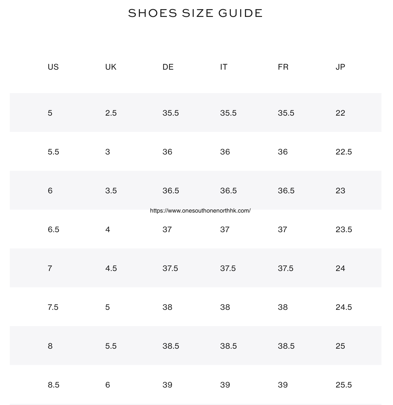 Tory Burch 女裝鞋Size Chart